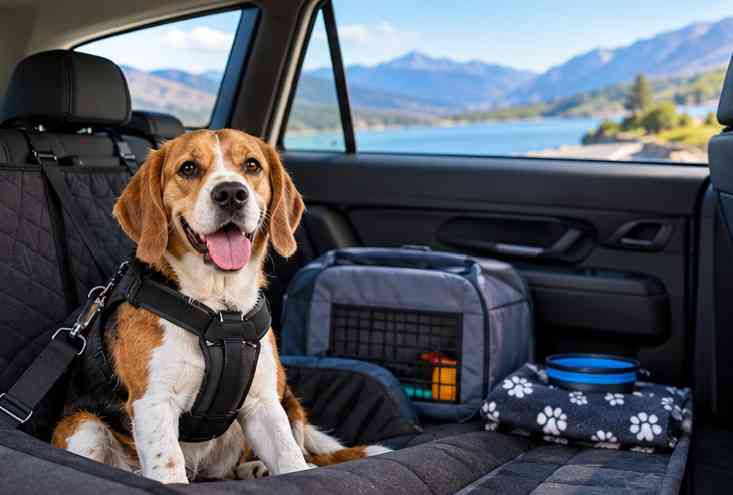 Viajar en coche con perro: sujeción, paradas y checklist