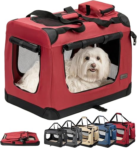 lionto Transportín Plegable, Talla M, 12 kg, 60 x 42 x 44 cm, Rojo Oscuro