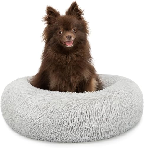 lionto Cama Redonda de Felpa para Perros y Gatos, Ø 40 cm, Gris Claro
